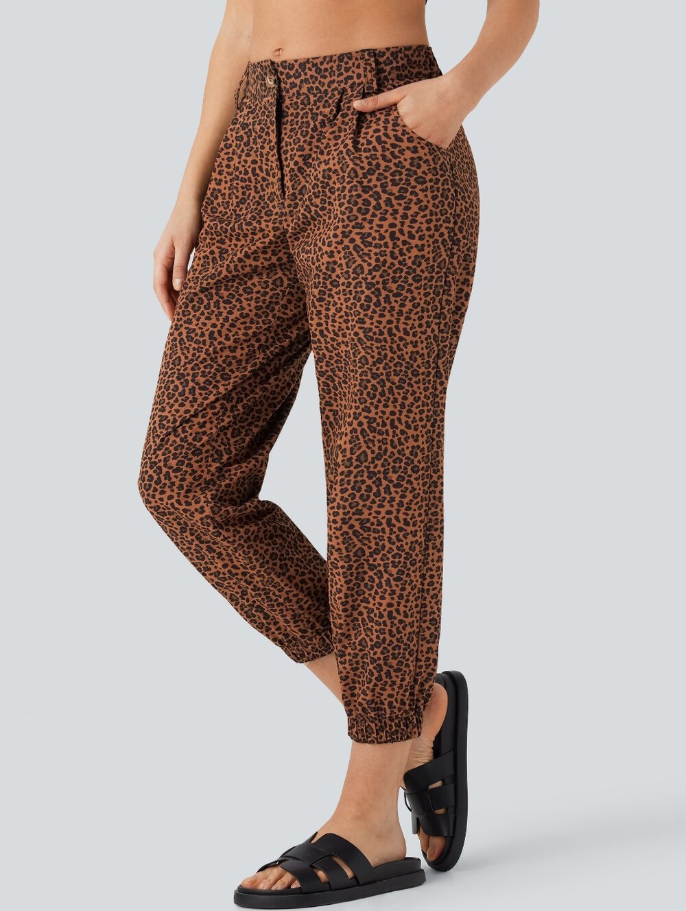 NWOT Halara Mid Rise Leopard Print Casual Cotton Joggers with Pockets